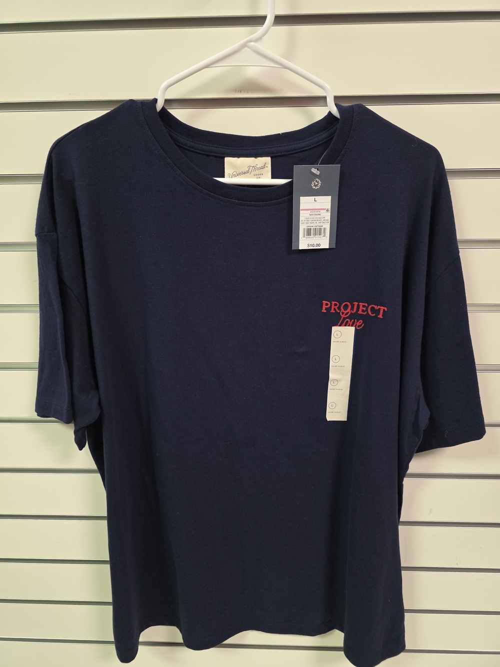 Universal Thread Navy Short-Sleeve Tee with Red Chest Text